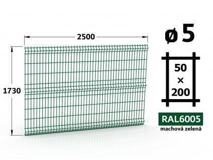 plotovy panel 5mm oko 50x200 pluto delfin classic vyska 173 dlzka 250 machova zelena ral 6005 46 drotov