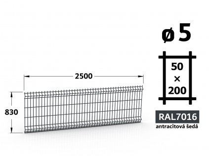 plotovy panel 5mm oko 50x200 pluto delfin classic vyska 083 dlzka 250 antracitova seda ral 7016 46 drotov