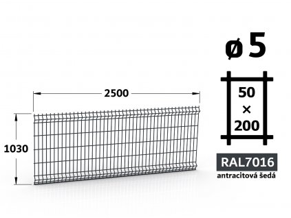 plotovy panel 5mm oko 50x200 pluto delfin classic vyska 103 dlzka 250 antracitova seda ral 7016 46 drotov