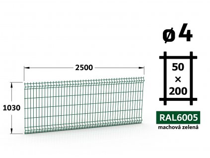 plotovy panel 4mm oko 50x200 pluto light brico apollo vyska 103 dlzka 250 machova zelena ral 6005 46 drotov