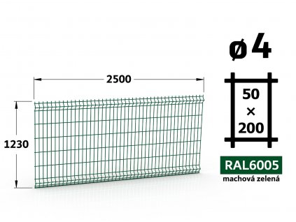 plotovy panel 4mm oko 50x200 pluto light brico apollo vyska 123 dlzka 250 machova zelena ral 6005 46 drotov