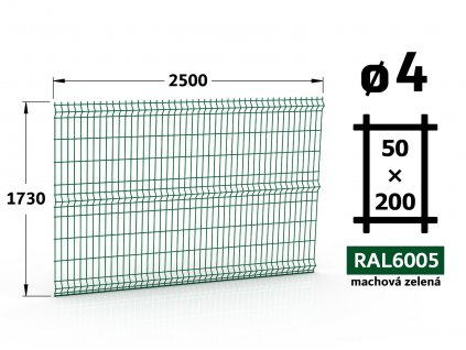 plotovy panel 4mm oko 50x200 pluto light brico apollo vyska 173 dlzka 250 machova zelena ral 6005 46 drotov