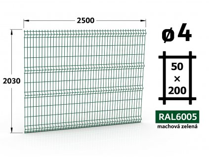 plotovy panel 4mm oko 50x200 pluto light brico apollo vyska 203 dlzka 250 machova zelena ral 6005 46 drotov