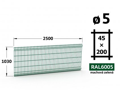 plotovy panel 5mm oko 45x200 neptun galaxia vyska 103 dlzka 250 machova zelena ral 6005 51 drotov