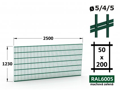 plotovy panel zvarovany 2d 5 4 5 sirka 250cm vyska 123cm zeleny
