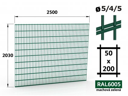 plotovy panel zvarovany 2d 5 4 5 sirka 250cm vyska 203cm zeleny