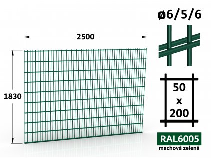 Plotový panel Double 183x250 zelený RAL 6005