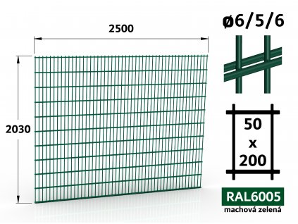 Plotový panel Double 203x250 zelený RAL 6005