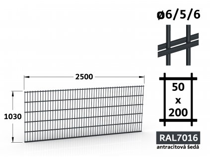 Plotový panel Double 103x250 antracitový RAL 7016