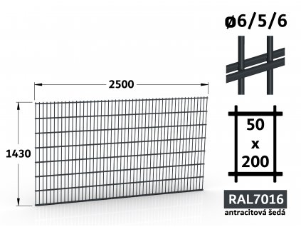 Plotový panel Double 143x250 antracitový RAL 7016