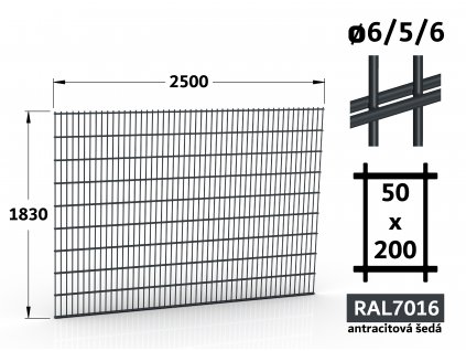 Plotový panel Double 183x250 antracitový RAL 7016