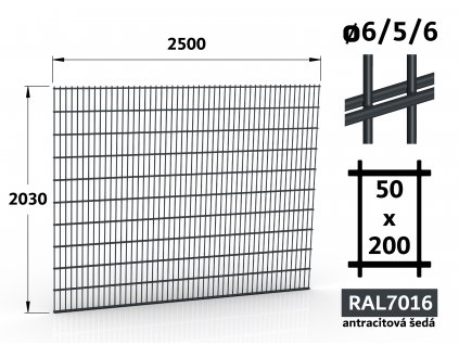 Plotový panel Double 203x250 antracitový RAL 7016
