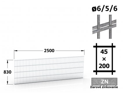 plotovy panel 6 5 6mm oko 45x200 double vyska 51W double vnutorne oka vsetky dlzka 250 ziarovo pozinkovany 51 drotov