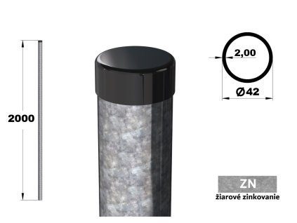 Plotový stĺpik 200 cm, priemer 42 mm, hr. steny 2,00 mm, žiarové pozinkovanie