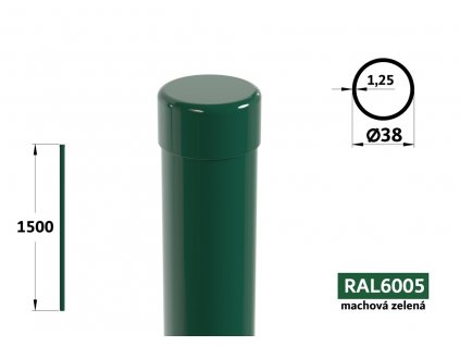 okruhly plotovy stlpik priemer 38 mm pletivo na plot dlzka 1500 mm pozinkovany poplastovany machova zelena ral 6005