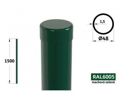 okruhly plotovy stlpik priemer 48 mm pletivo na plot dlzka 1500 mm pozinkovany poplastovany machova zelena ral 6005