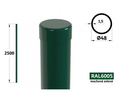 okruhly plotovy stlpik priemer 48 mm pletivo na plot dlzka 2500 mm pozinkovany poplastovany machova zelena ral 6005