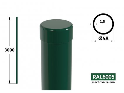 okruhly plotovy stlpik priemer 48 mm pletivo na plot dlzka 3000 mm pozinkovany poplastovany machova zelena ral 6005