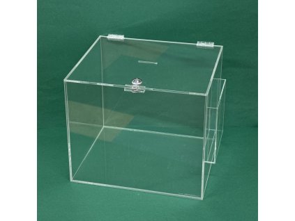 Kasička, pokladnička 350x300x300 mm + kapsa na letáky, zámek