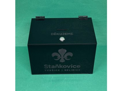 Kasička, pokladnička 300x200x200 mm + gravír, plexi černé, zámek