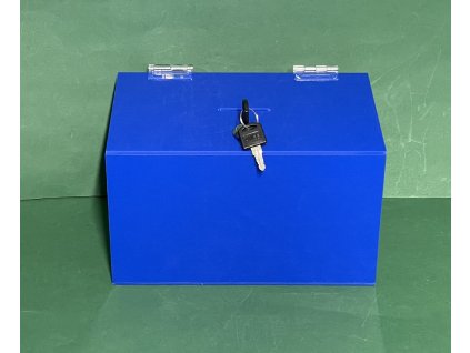 Kasička, pokladnička  300x200x200 mm,  plexi modré, zámek
