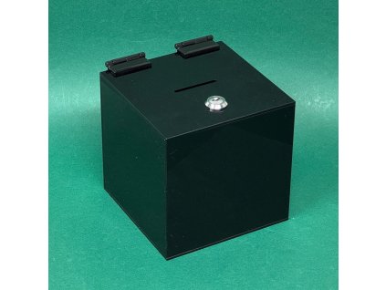 Kasička, pokladnička  150x150x150 mm  plexi černé, zámek