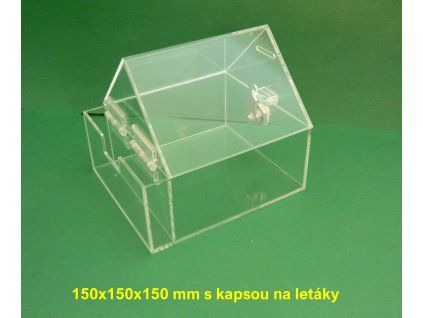 Kasička, pokladnička domeček 150x150x150 mm s kapsou