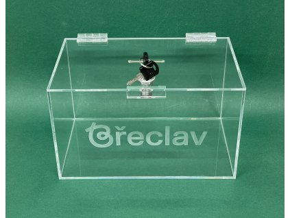 Kasička, pokladnička 300x200x200 mm + gravír, zámek