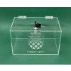 Plexi kasička, pokladnička o rozměru 250x150x150 mm + gravír se zámkem je vhodná pro Veřejné sbírky, charity, obce...