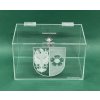 Plexi kasička, pokladnička o rozměru 250x150x150 mm + gravír se zámkem je vhodná pro Veřejné sbírky, charity, obce...