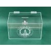 Plexi kasička, pokladnička o rozměru 250x150x150 mm + gravír se zámkem je vhodná pro Veřejné sbírky, charity, obce...140 34 kasicka pokladnicka 250x150x150 mm gravir zamek