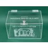 Plexi kasička, pokladnička o rozměru 250x150x150 mm + gravír se zámkem je vhodná pro Veřejné sbírky, charity, obce...250x150x150