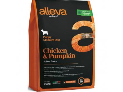 Alleva Natural Dog Dry Puppy Chicken & Pumpkin Medium 800 g