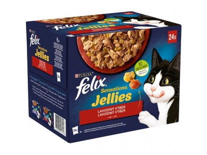 Felix Sensations Jellies multipack výběr hovězí s rajčaty, kuře s mrkví, kachna, jehněčí v lahodném želé 24 x 85 g
