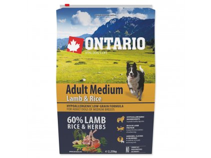 Pes pro život ONTARIO Dog Adult Medium Lamb & Rice 2,25 kg