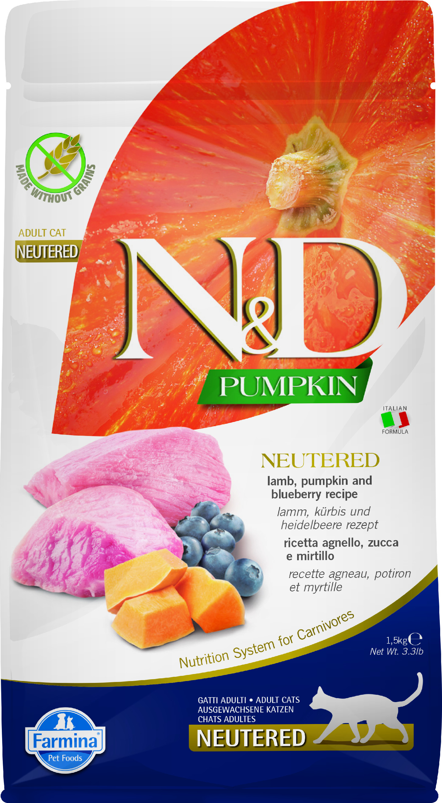 N&D - Pumpkin CAT Neutered Lamb & Blueberry - 1,5kg