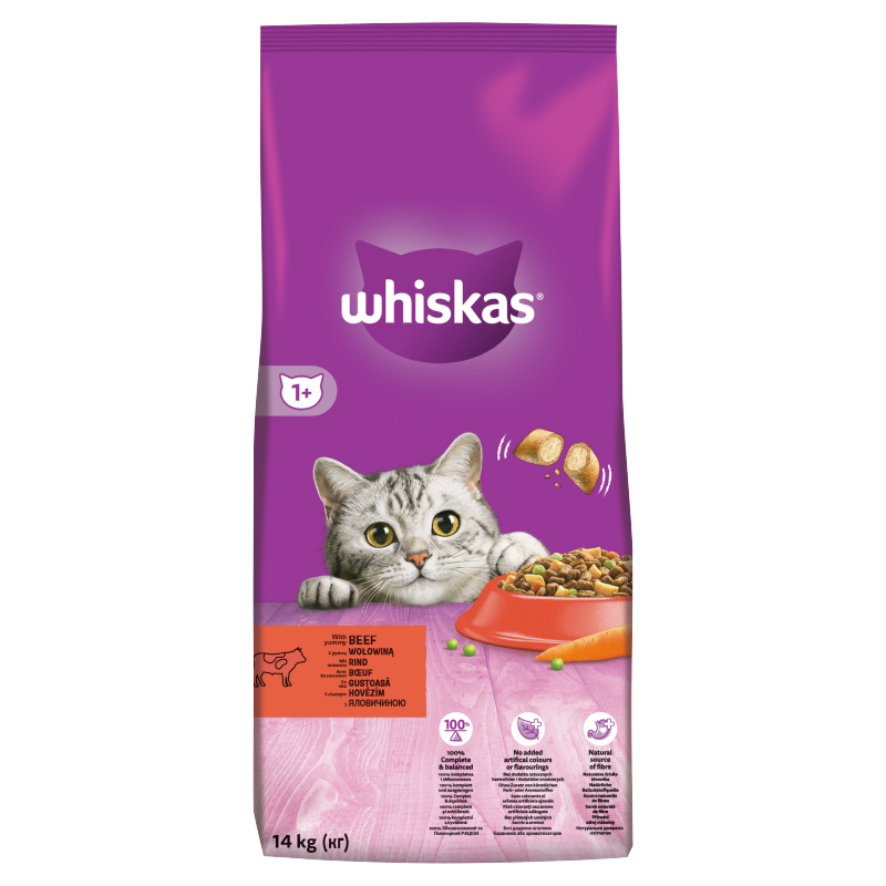 Whiskas Dry - s hovězím masem a játry -14kg