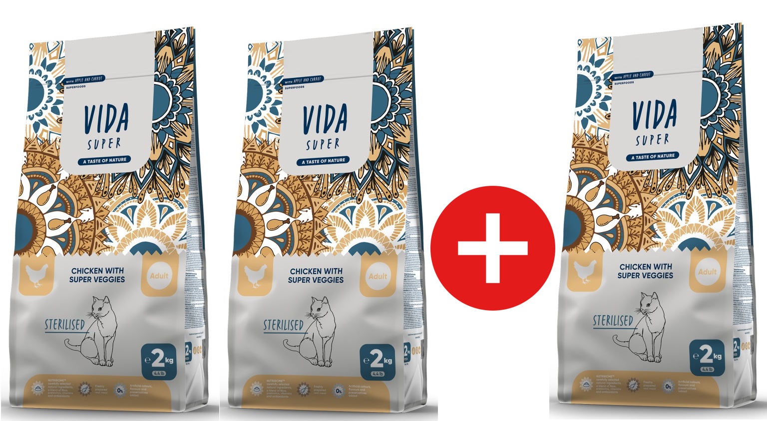 Kraftia - VIDA SUPER CAT Adult Ster.Chicken&Veggies - 3x2kg - AKCE 2+1 ZDARMA