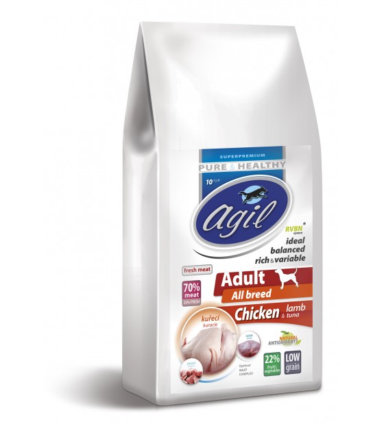Agil - Adult All Breed Low Grain - Chicken, Lamb, Tuna - 10kg