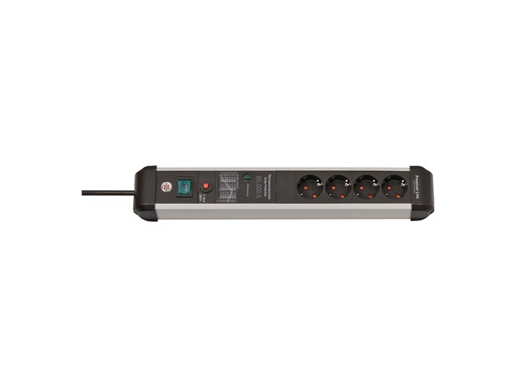 Napájacia lišta Premium-Protect-Line 16 A 230 V čierna/strieborná Objímky 6 (Farba 16 A 230 V čierna/strieborná, Veľkosť Objímky 6)
