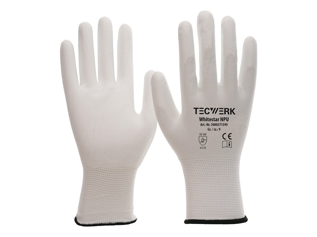 Rukavice Whitestar NPU EN 388 PPE kategória II TECWERK (Farba Veľkosť 9 (XL) biela, Veľkosť EN 388 kategória OOP II)