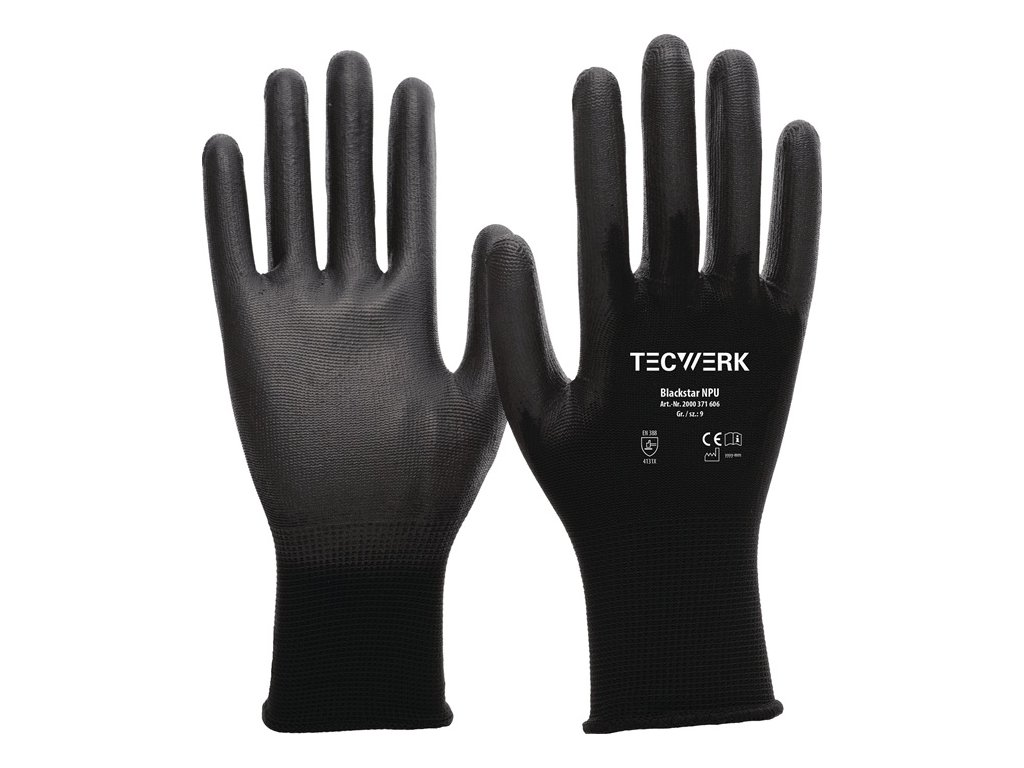 Rukavice Blackstar NPU EN 388 kategória PPE II TECWERK (Farba Veľkosť 9 (XL) čierna, Veľkosť EN 388 kategória OOP II)