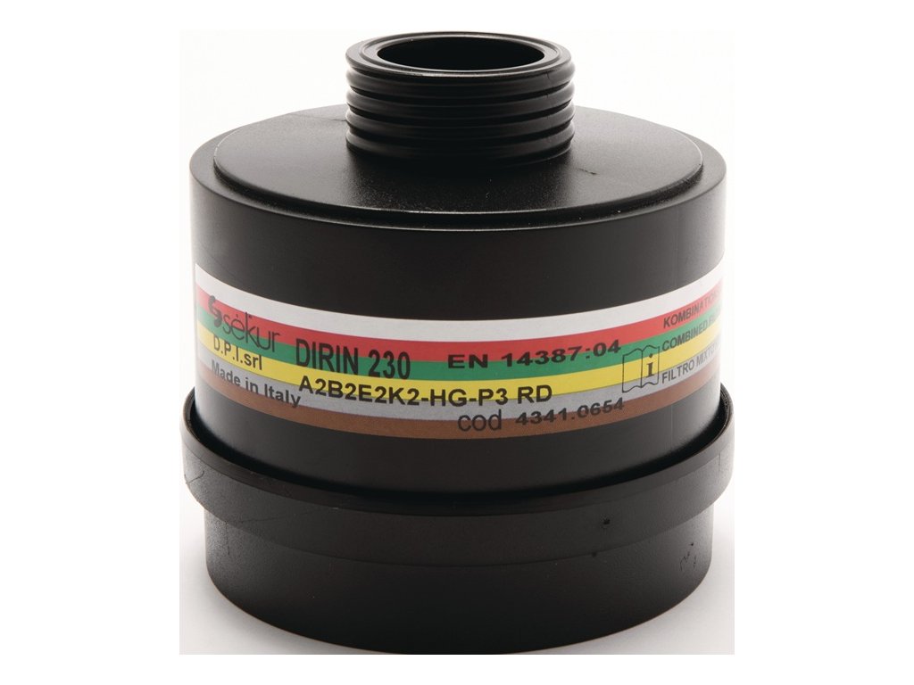 Viacrozsahový kombinovaný filter DIRIN 230 EN 14387 A2 B2 E2 K2 Hg-P3 f.4000 370 800/4000 370 801/4000 370 829 EKASTU (Farba EN 14387 A2 B2 E2 K2 Hg-P3, Veľkosť f.4000 370 800/4000 370 801/4000 370 829)