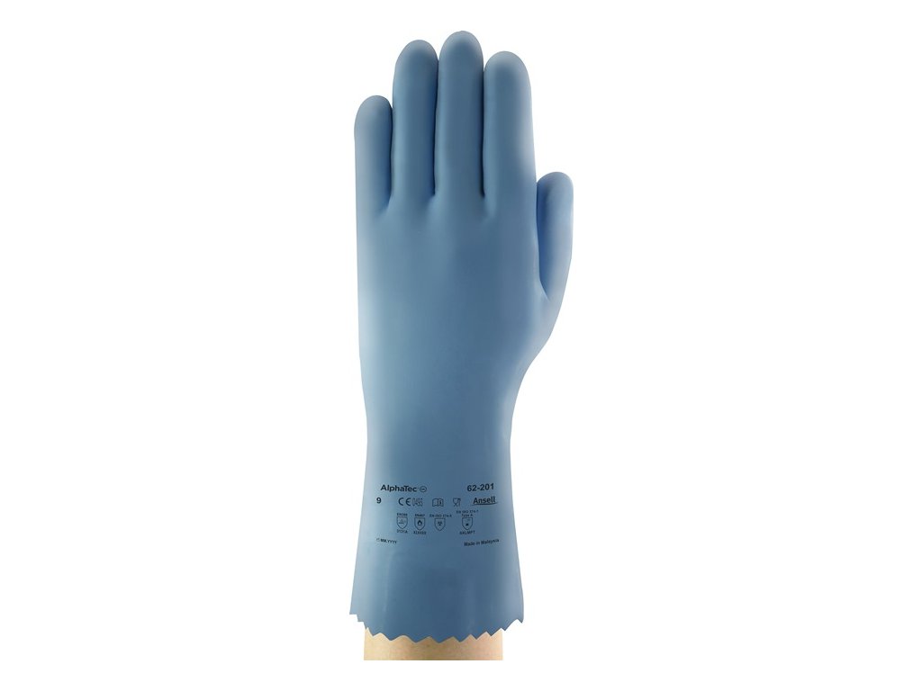 Chemické rukavice AlphaTec® 62-201 EN 388, EN 374, EN 407 kategória OOP III ANSELL (Farba Veľkosť 10 modrá, Veľkosť EN 388, EN 374, EN 407 Kategória OOP III)