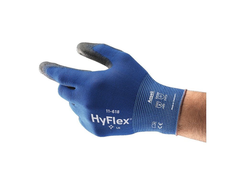 Rukavice HyFlex® 11-618 EN 388 PPE kategória II ANSELL (Farba Veľkosť 11 modrá/čierna, Veľkosť EN 388 kategória OOP II)