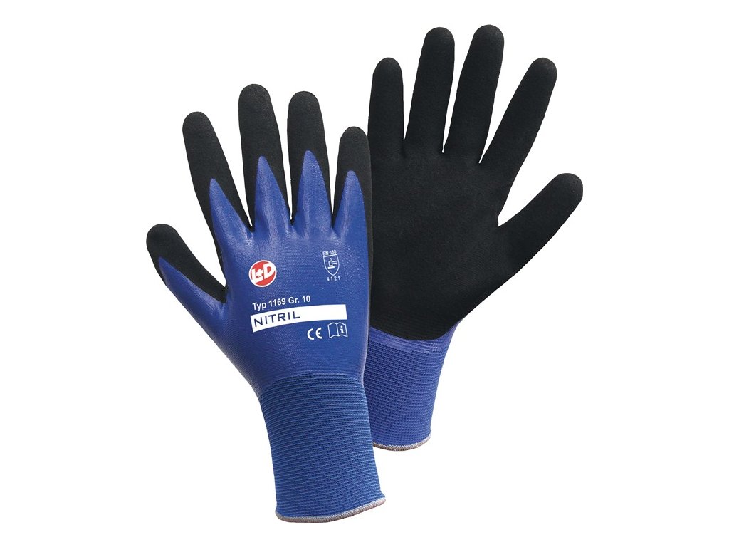 Rukavice Nitril Aqua 100% nylon s nitrilovým povlakom EN 388:2016+A1:2018 kategória PPE II L+D (Farba Veľkosť 10 modrá/čierna, Veľkosť 100% nylon s nitrilovým povlakom EN 388:2016+A1:2018 kategória OOP II)
