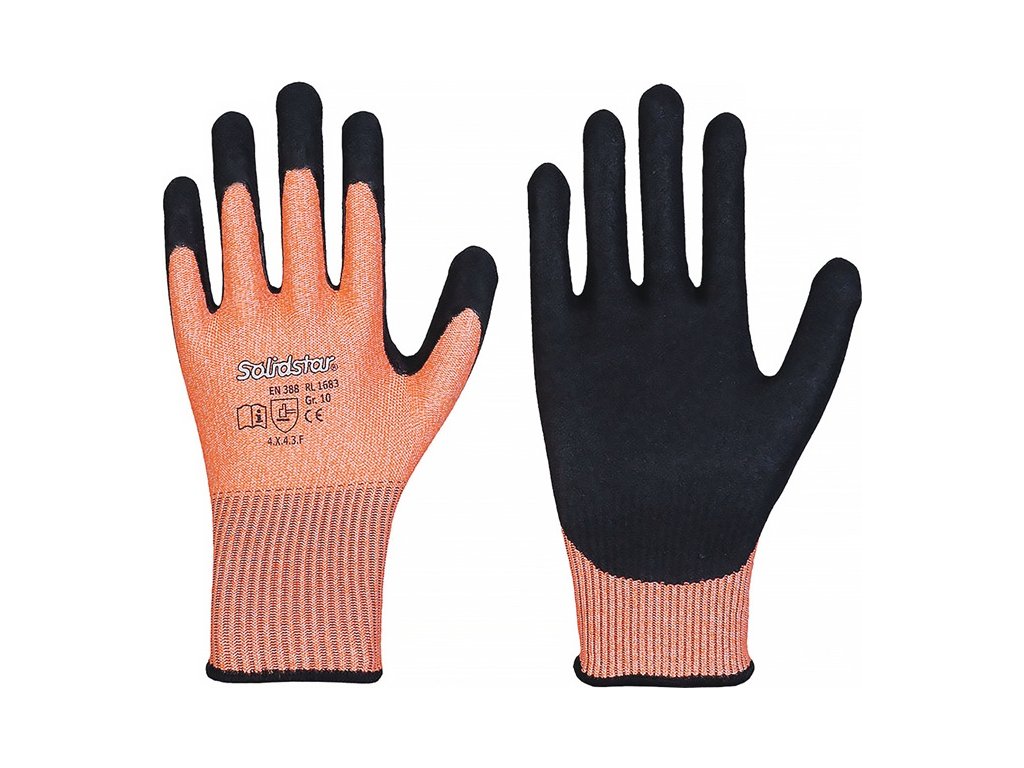 Rukavice proti porezaniu Solidstar 1683 EN 388 PPE kategória II 12 párov LEIPOLD (Farba Veľkosť 10 oranžová/čierna, Veľkosť EN 388 kategória OOP II  12 párov)