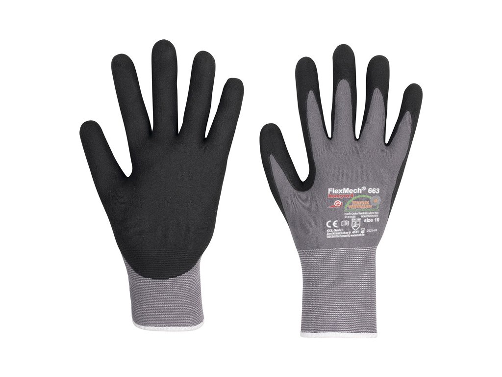 Rukavice FlexMech 663 nylon/elastan/nitrilová pena EN 388 kategória PPE II HONEYWELL (Farba Veľkosť 11 sivá/čierna, Veľkosť Nylon/elastan/nitrilová pena EN 388 kategória OOP II 10 párov)