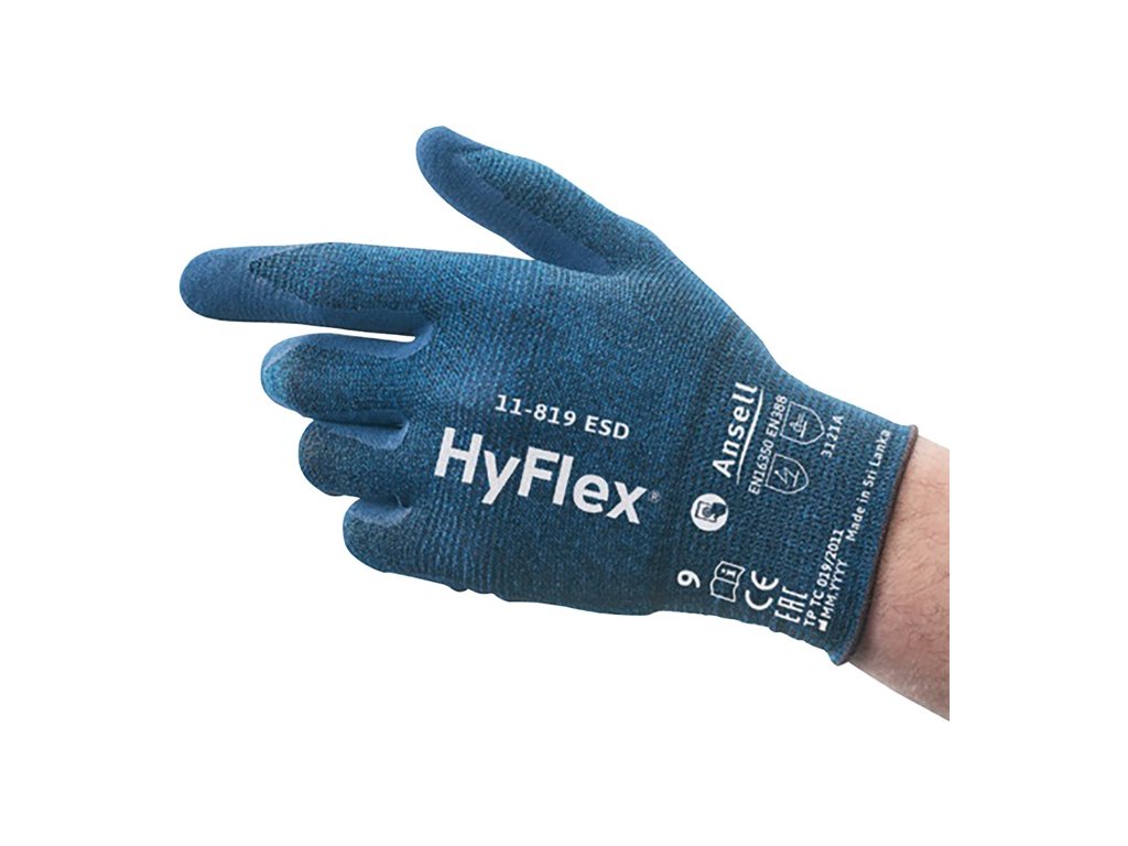 Rukavice HyFlex 11-819 ESD EN 388, EN 16350 PPE kategória II ANSELL (Farba Veľkosť 11 modrá, Veľkosť EN 388, EN 16350 Osobné ochranné prostriedky kategórie II)