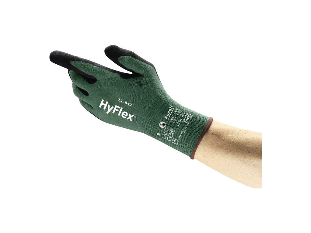 Rukavice HyFlex 11-842 EN ISO 21420,EN 388, EN407 kategória OOP III ANSELL (Farba Veľkosť 10 čierna/zelená, Veľkosť EN ISO 21420,EN 388, EN407 Kategória OOP III)